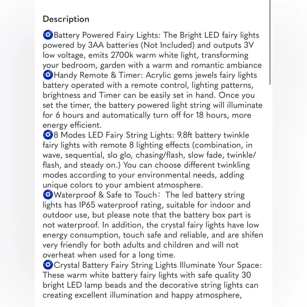 Battery Operated Fairy String Lights Warm White LED Remote Timer 8 Modes
